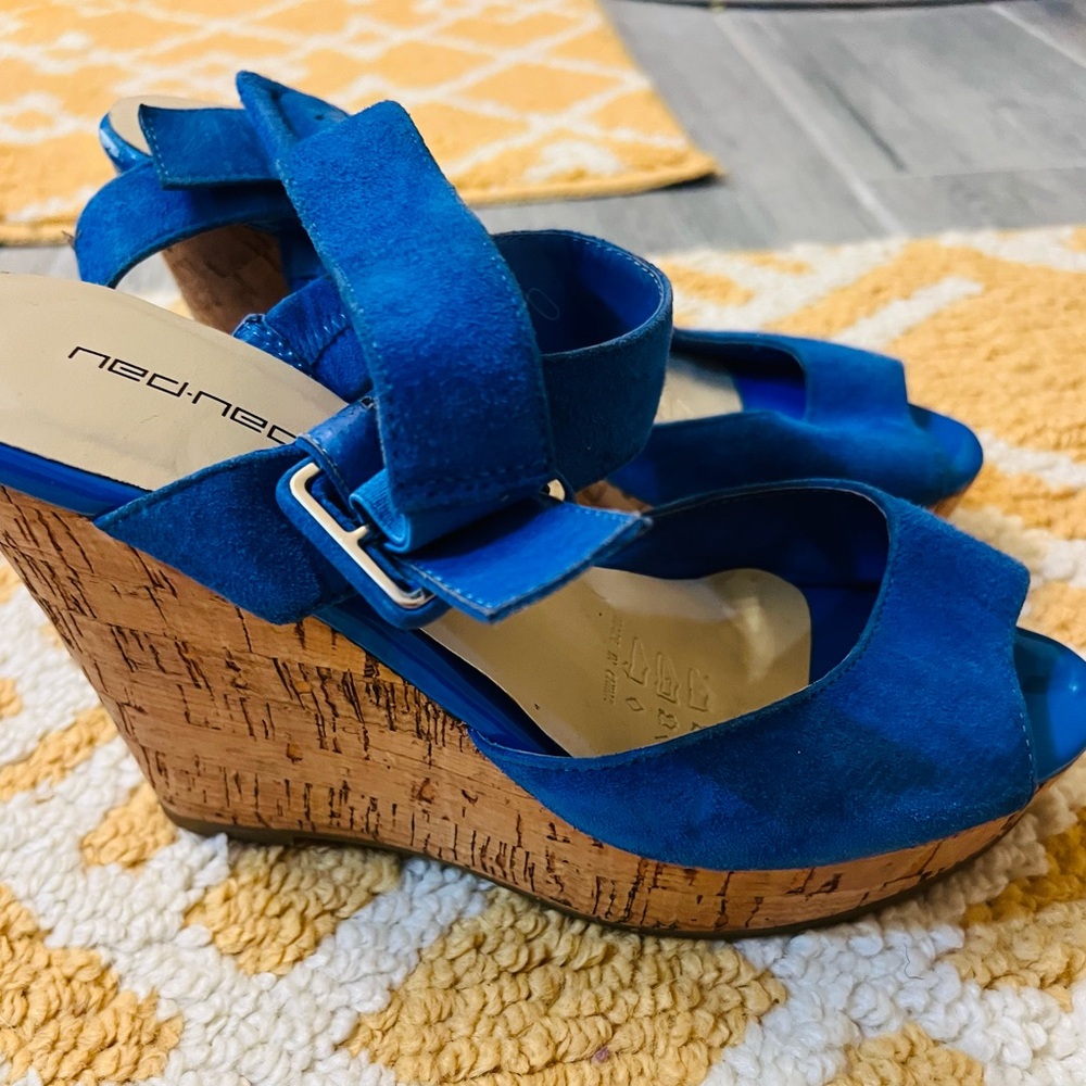 Neon Blue Wedge Sandals